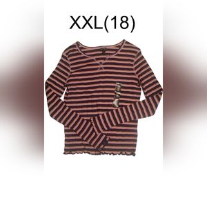 NWT Girl's Size XXL (18) Long Sleeve Top Pink Blue Orange Stripes